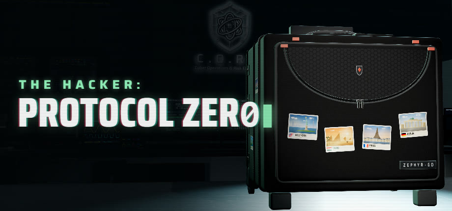The Hacker: Protocol ZER0, the logo beside the black trolley